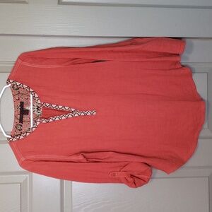 A common thread gauzy embroidered long roll tab  sleeve top size Medium